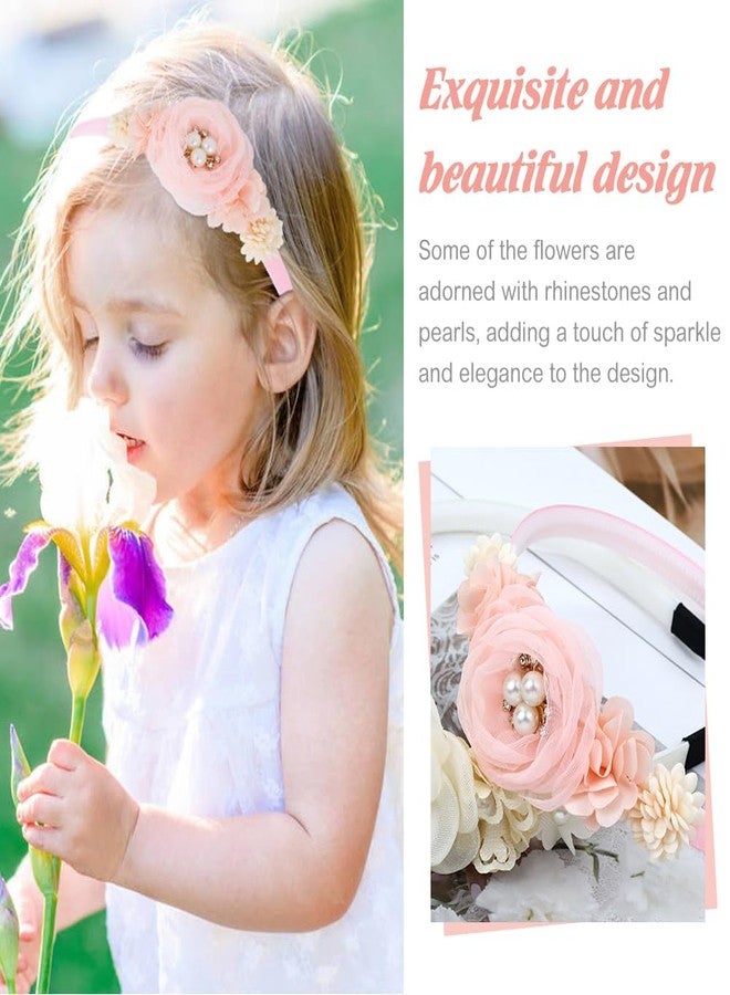 Dizila 5 Pieces Beige Pink Plastic Flower Headbands Floral Hair Bands Hoops Accessories for Baby Girls Toddlers Kids Teens - Image 2